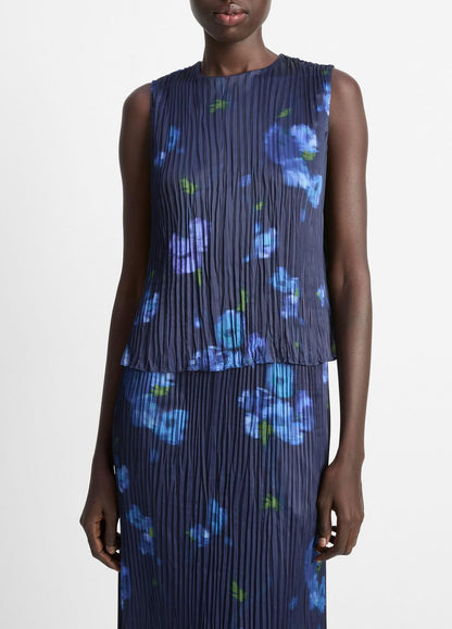 VINCE Sale - Poppy Blur Crushed Satin Shell in Shirts & Tees
