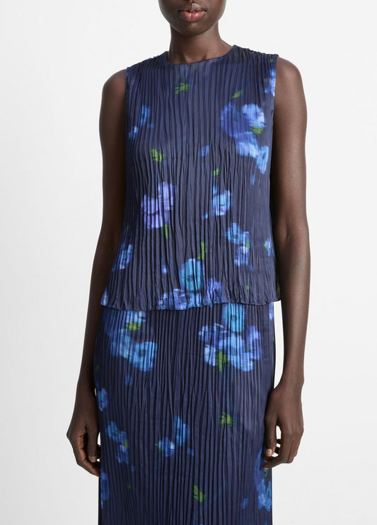 VINCE Sale - Poppy Blur Crushed Satin Shell in Shirts & Tees