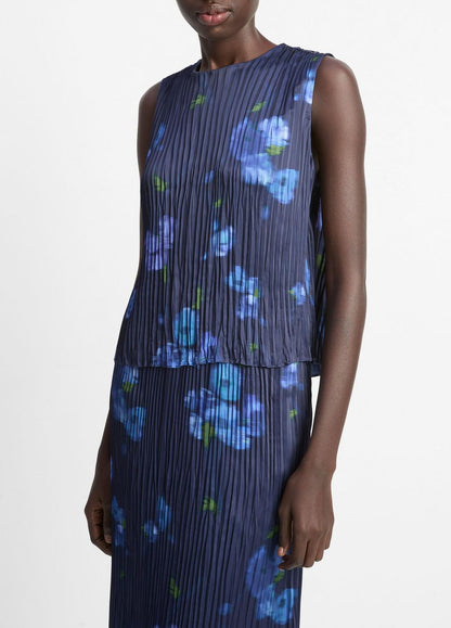 VINCE Sale - Poppy Blur Crushed Satin Shell in Shirts & Tees