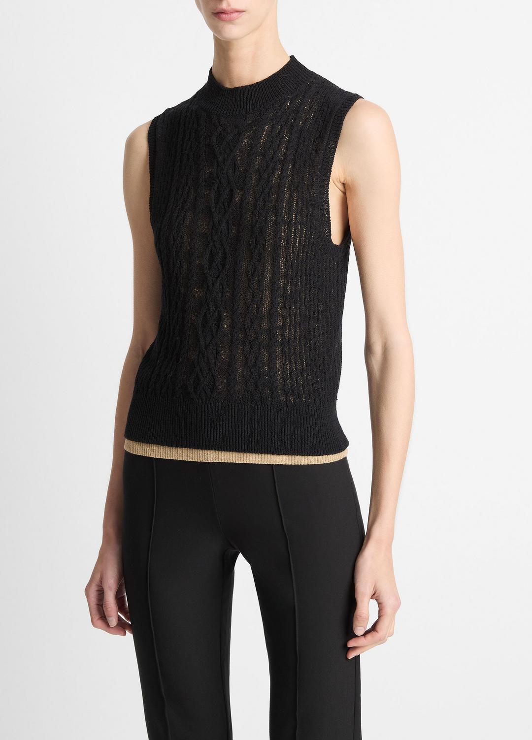 VINCE Smart Buy - Cable Cotton-Blend Double-Layer Shell in Sweaters
