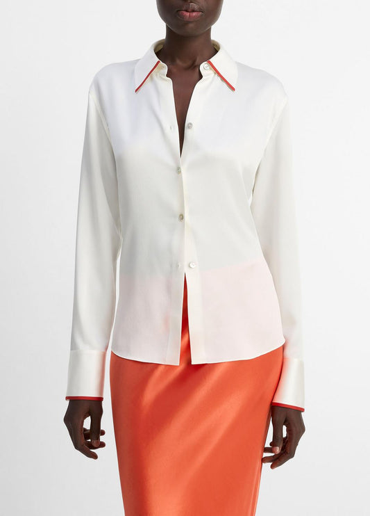 VINCE Trending - Tipped Silk Button-Front Blouse in Shirts & Tees