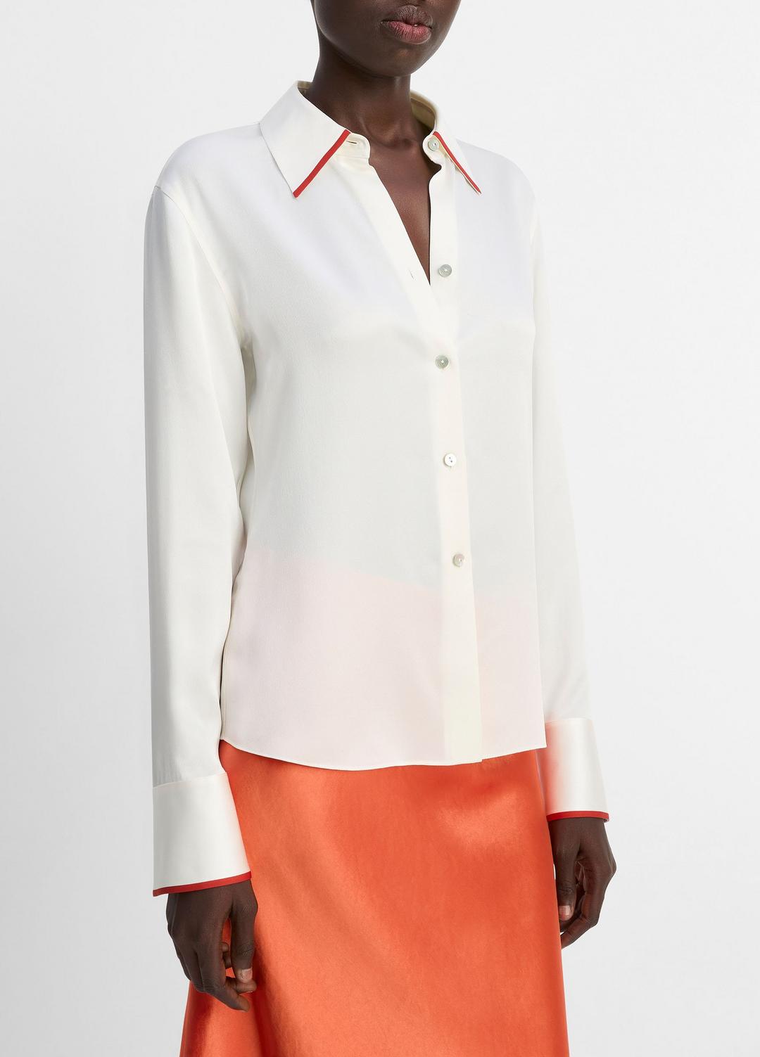 VINCE Trending - Tipped Silk Button-Front Blouse in Shirts & Tees