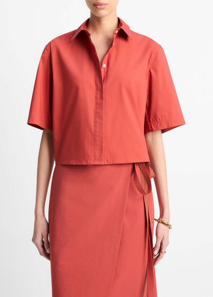 VINCE Great Value - Cotton Short-Sleeve Cropped Shirt in Shirts & Tees