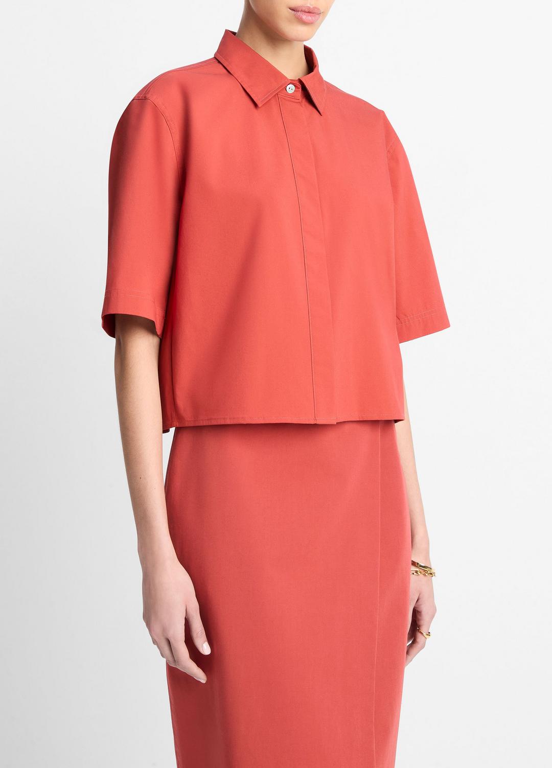 VINCE Great Value - Cotton Short-Sleeve Cropped Shirt in Shirts & Tees