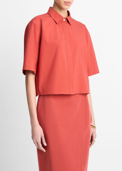 VINCE Great Value - Cotton Short-Sleeve Cropped Shirt in Shirts & Tees