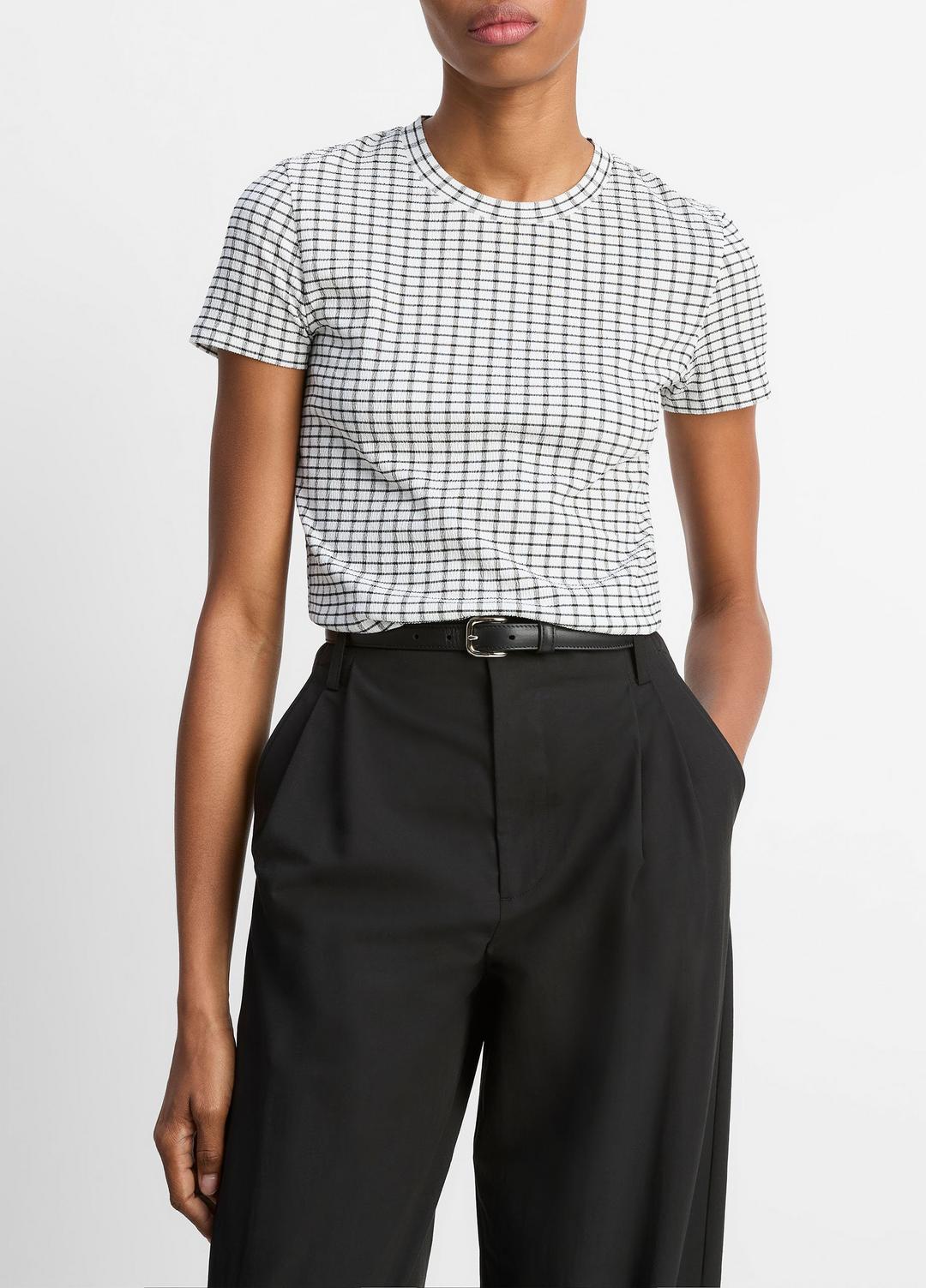 VINCE Customer Favorite - Checked Smocked T-Shirt in Shirts & Tees