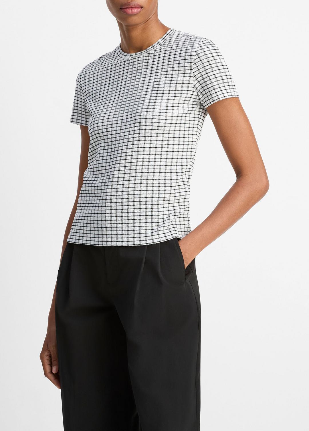 VINCE Customer Favorite - Checked Smocked T-Shirt in Shirts & Tees