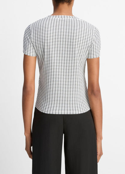 VINCE Customer Favorite - Checked Smocked T-Shirt in Shirts & Tees