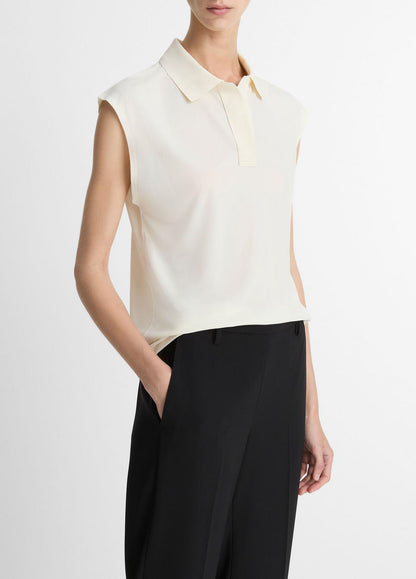 VINCE Special Offer - Matte Jersey Cap-Sleeve Polo Top in Shirts & Tees