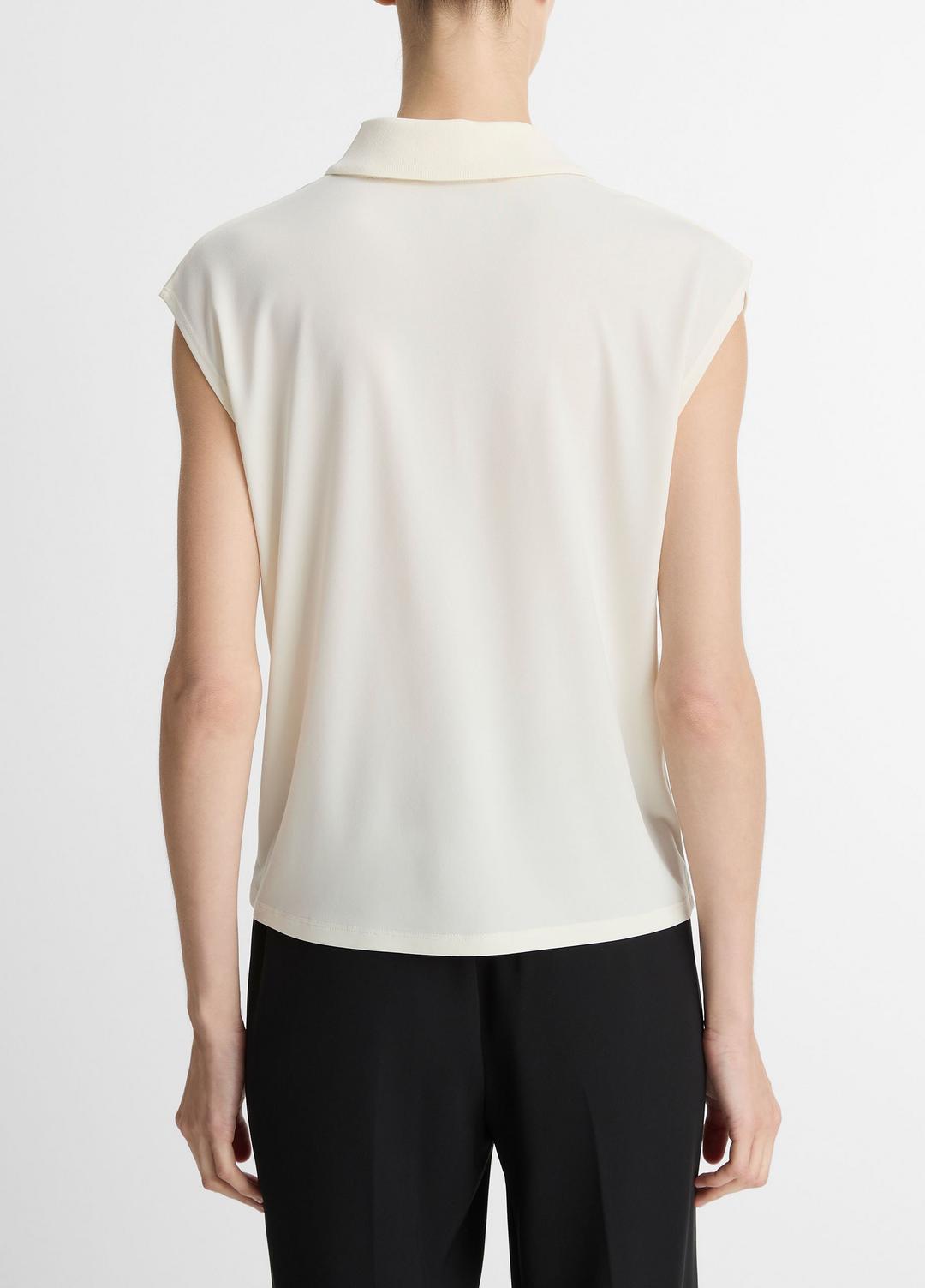 VINCE Special Offer - Matte Jersey Cap-Sleeve Polo Top in Shirts & Tees