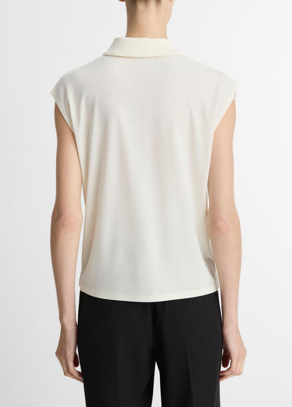VINCE Special Offer - Matte Jersey Cap-Sleeve Polo Top in Shirts & Tees