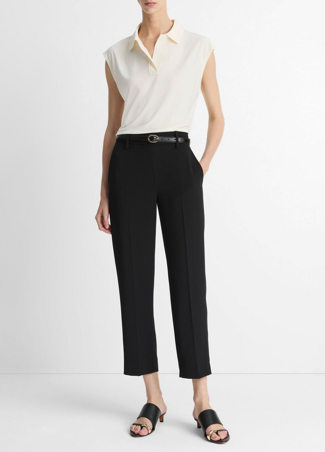 VINCE Special Offer - Matte Jersey Cap-Sleeve Polo Top in Shirts & Tees