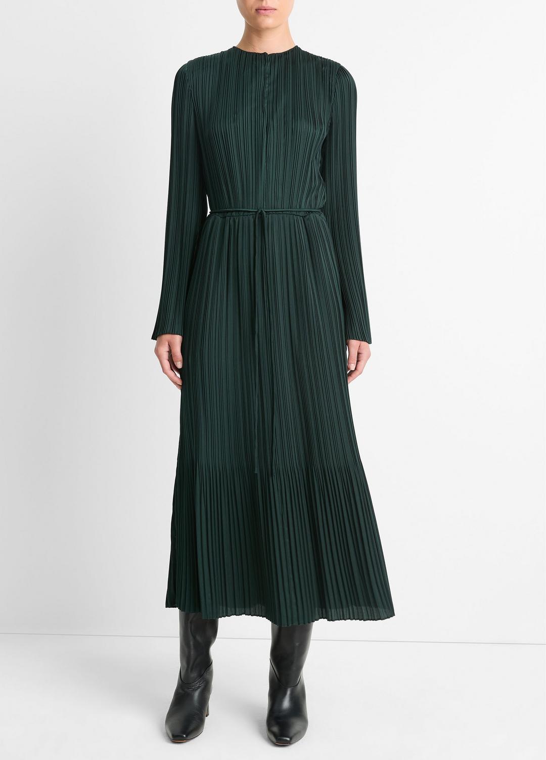 VINCE Value - Pleated Satin Long-Sleeve Dress in Dresses & Skirts