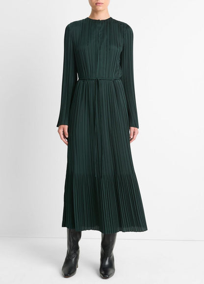 VINCE Value - Pleated Satin Long-Sleeve Dress in Dresses & Skirts