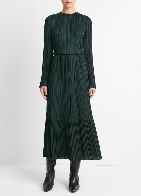 VINCE Value - Pleated Satin Long-Sleeve Dress in Dresses & Skirts