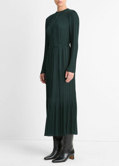 VINCE Value - Pleated Satin Long-Sleeve Dress in Dresses & Skirts
