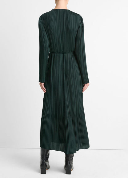 VINCE Value - Pleated Satin Long-Sleeve Dress in Dresses & Skirts