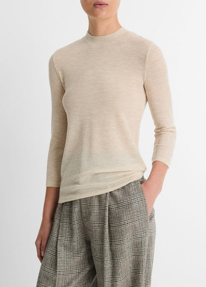 VINCE Sale - Wool Three-Quarter-Sleeve Mock-Neck Top in Shirts & Tees