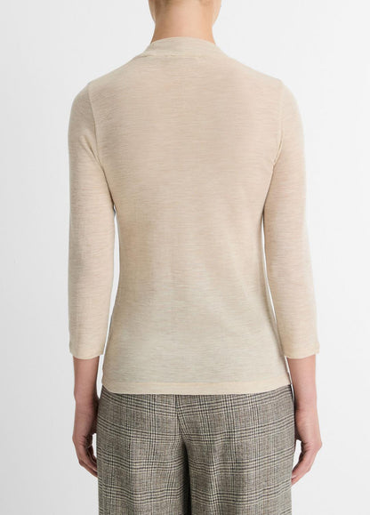 VINCE Sale - Wool Three-Quarter-Sleeve Mock-Neck Top in Shirts & Tees