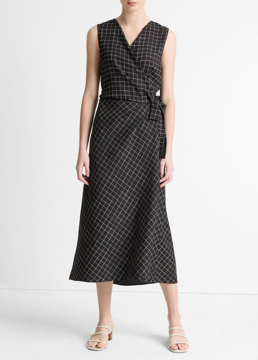 VINCE Latest - Trellis Plaid Draped Sleeveless Wrap Dress in Dresses & Skirts