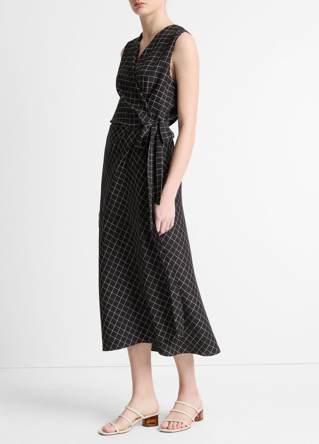 VINCE Latest - Trellis Plaid Draped Sleeveless Wrap Dress in Dresses & Skirts