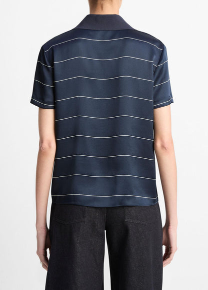 VINCE Popular - Knit-Collar Striped Silk Polo Shirt in Shirts & Tees