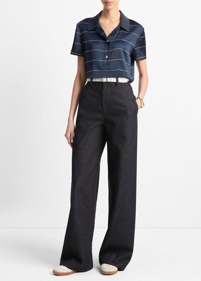 VINCE Popular - Knit-Collar Striped Silk Polo Shirt in Shirts & Tees