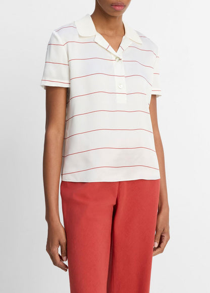 VINCE Classic - Knit-Collar Striped Silk Polo Shirt in Shirts & Tees