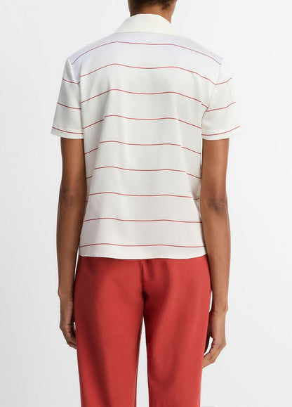 VINCE Classic - Knit-Collar Striped Silk Polo Shirt in Shirts & Tees