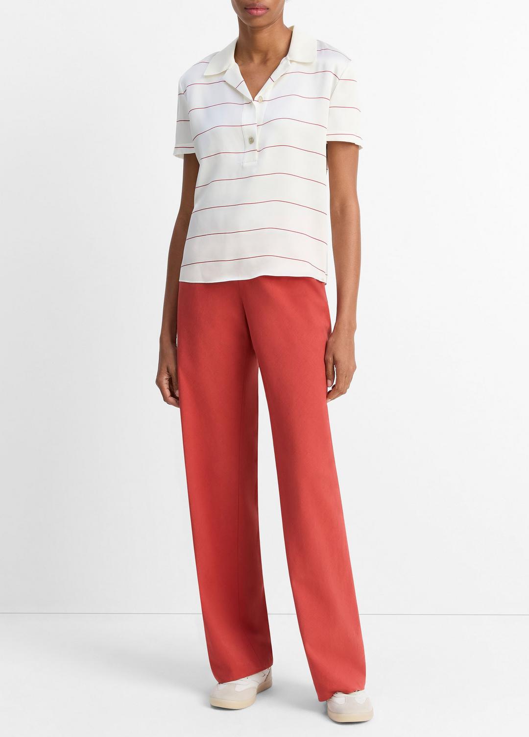 VINCE Classic - Knit-Collar Striped Silk Polo Shirt in Shirts & Tees