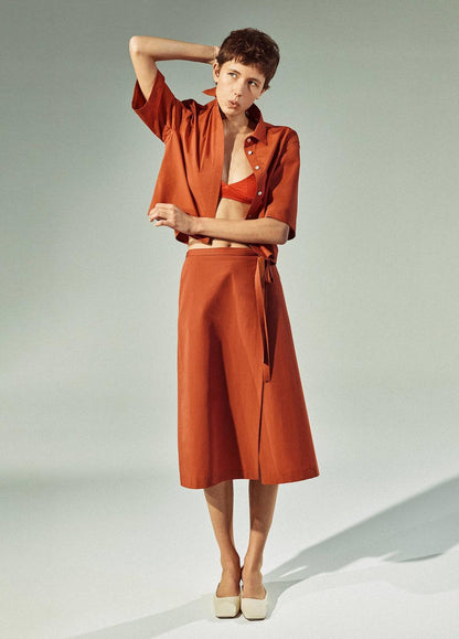 VINCE Great Value - Cotton-Blend Straight Wrap Skirt in Dresses & Skirts