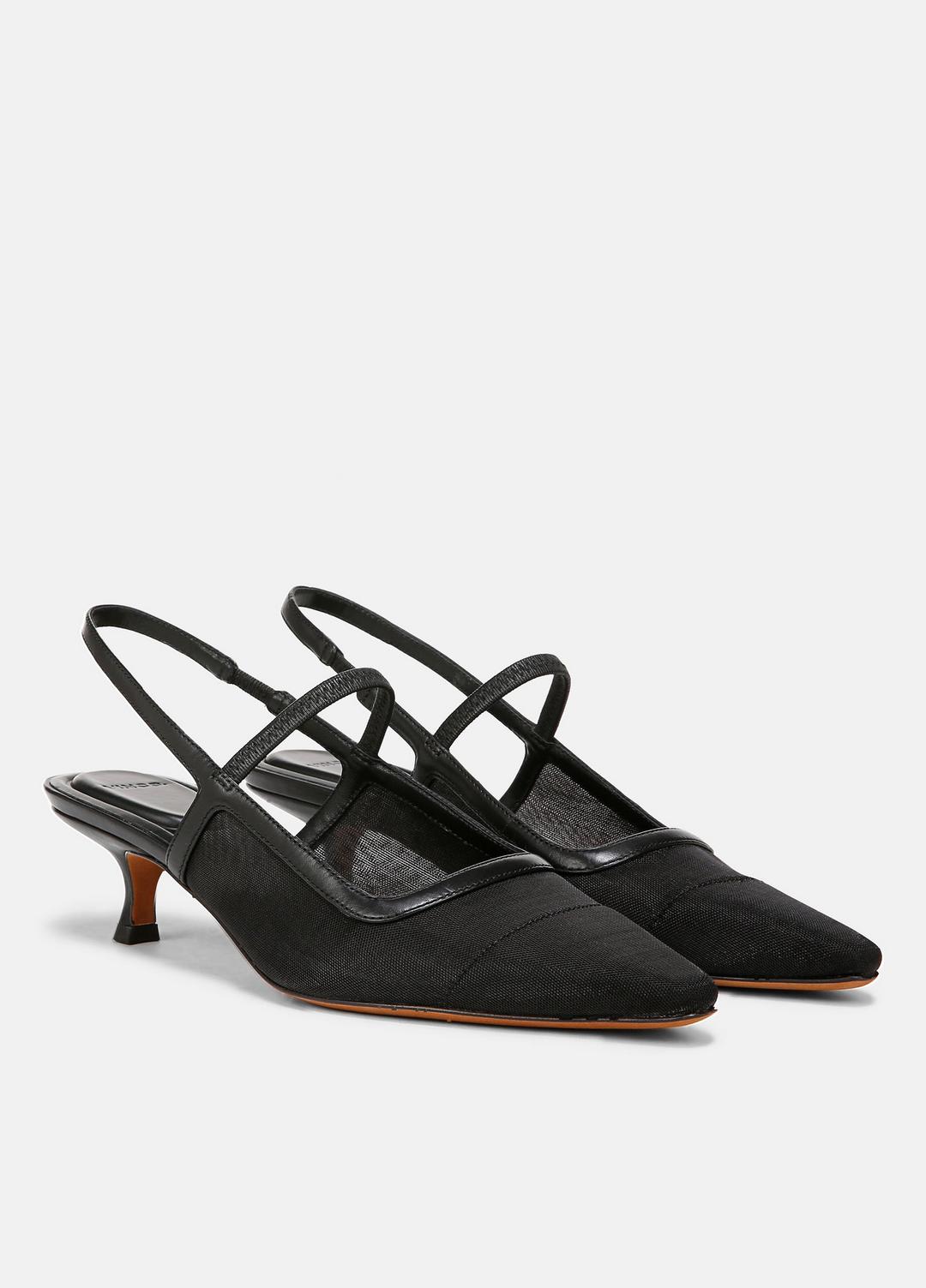 VINCE Discount - Venice Leather and Mesh Slingback Kitten Heel in Shoes