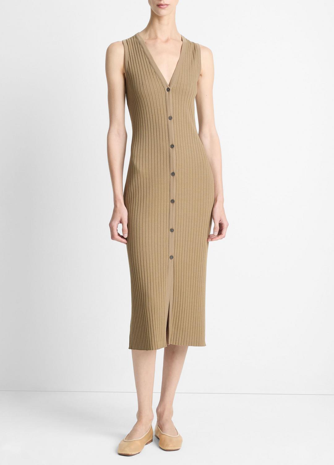 VINCE Everyday - Ribbed Cotton-Blend Button-Front Dress in Dresses & Skirts