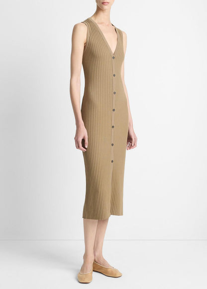 VINCE Everyday - Ribbed Cotton-Blend Button-Front Dress in Dresses & Skirts