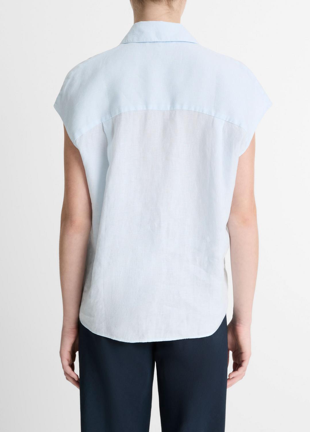 VINCE Value - Linen Cap-Sleeve Button-Front Blouse in Shirts & Tees