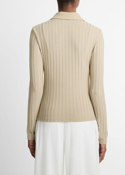 VINCE Deals - Ribbed Collared Long-Sleeve Button-Front Top in Shirts & Tees