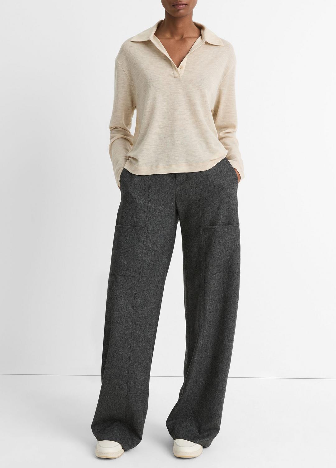 VINCE Everyday - Wool Relaxed Long-Sleeve Polo Shirt in Shirts & Tees