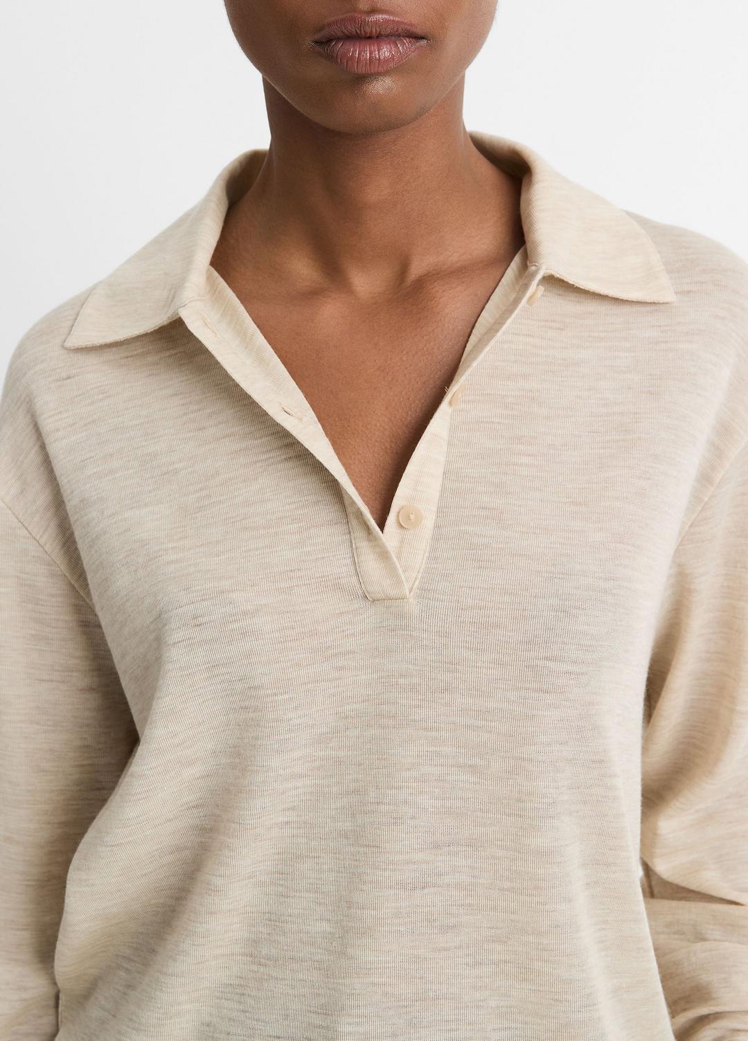VINCE Everyday - Wool Relaxed Long-Sleeve Polo Shirt in Shirts & Tees