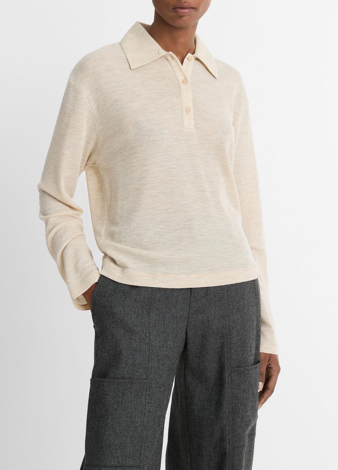 VINCE Everyday - Wool Relaxed Long-Sleeve Polo Shirt in Shirts & Tees