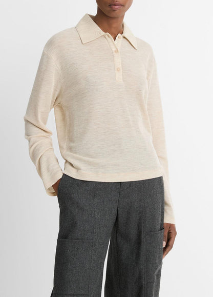 VINCE Everyday - Wool Relaxed Long-Sleeve Polo Shirt in Shirts & Tees