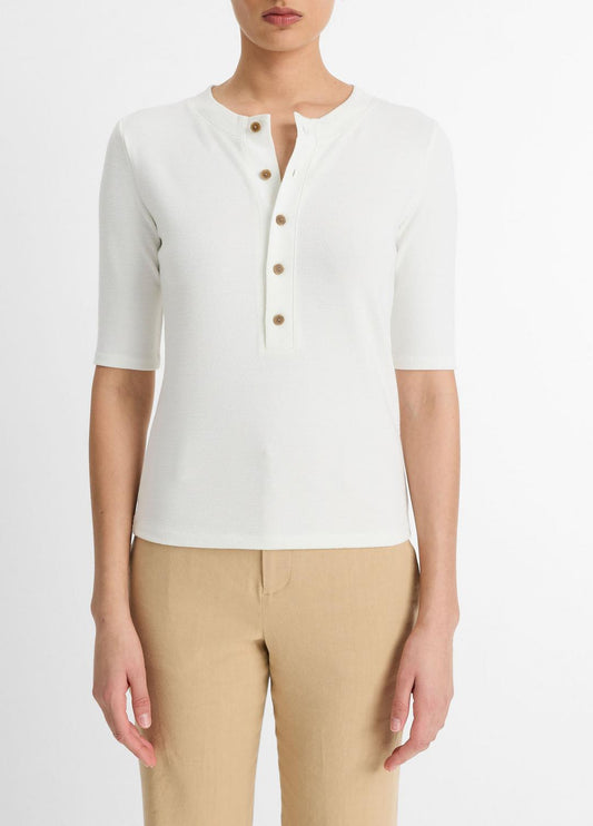 VINCE Trusted - Jersey Elbow-Sleeve Henley in Shirts & Tees
