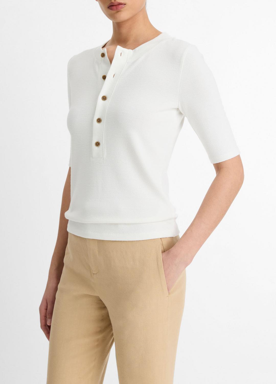 VINCE Trusted - Jersey Elbow-Sleeve Henley in Shirts & Tees
