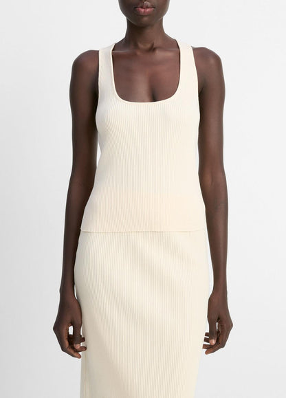 VINCE Premium - Ribbed Cotton-Blend Racerback Tank in Shirts & Tees